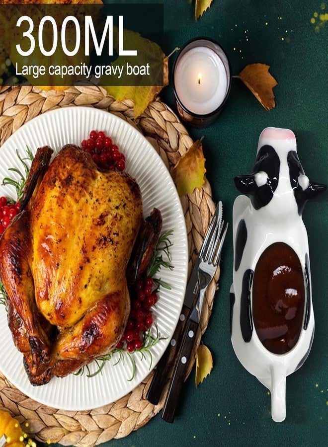 RAISLY Ceramic Gravy Boat, 11oz/300ml White Gravy Boat Milk Cow Sauce Jug with Smooth Handle - Perfect for Salad Dressing, Broth, Cream, Milk - Unique Artwork for Your Kitchen - Image 2
